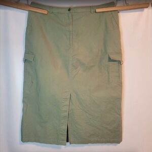 Sage Green Casual Cotton Canvas Cargo Skirt